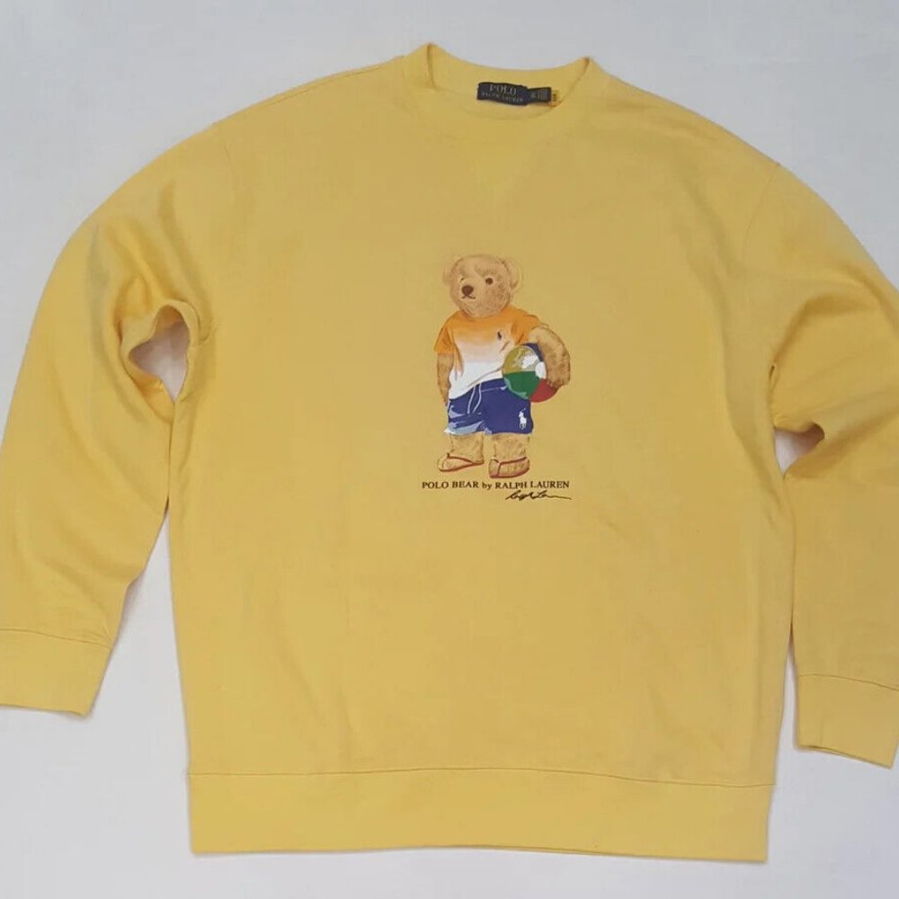 Polo Ralph Lauren Men's  1XB Yellow Summer Bear Crewneck Fleece Sweatshirt New